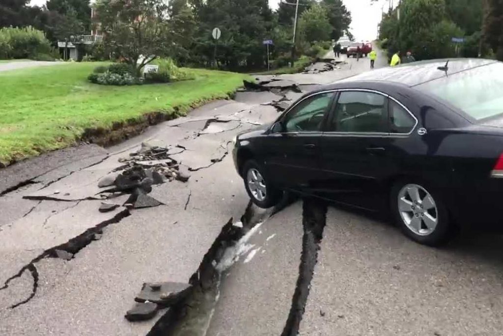 Heavy Rain From Ida’s Remnants Causes Portsmouth, RI Road To Crumble